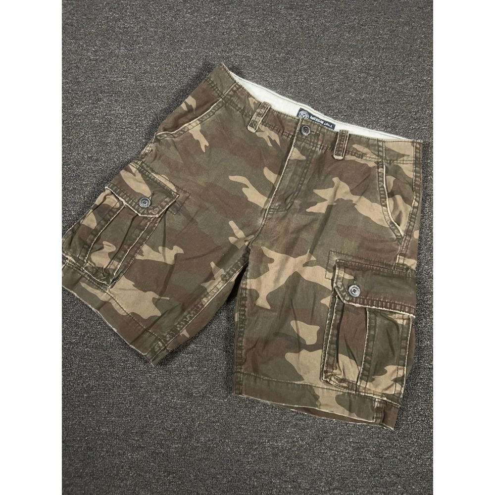 American Eagle Camo Cargo Shorts Mens 33 (Fits 35) Brown Paratrooper Cotton